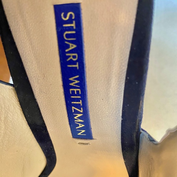 Authentic Stuart Weitzman Cork Wedge Navy Blue Suede Slingback Shoes Size 7 - Picture 7 of 8